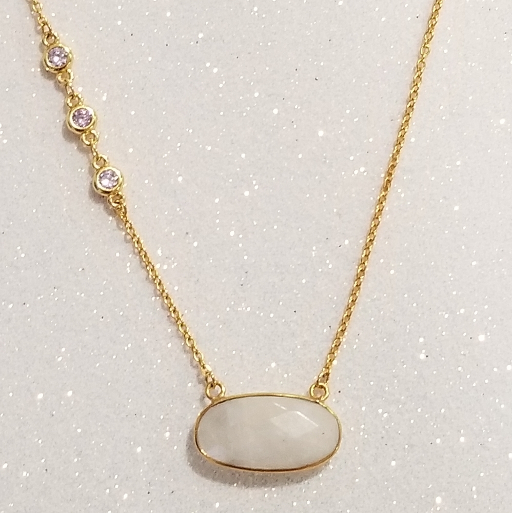 Rainbow white moonstone gold plated necklace